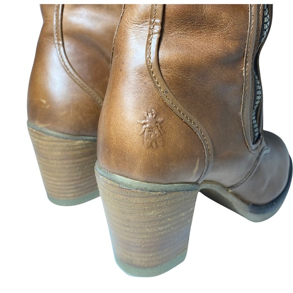 Fly London| Brown Leather Heeled Round Toe Boots With Zippers - Picture 8 of 17